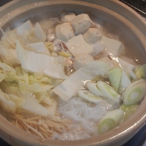 鶏つみれと白菜豆腐えのき舞茸の醤油仕立て鍋♡